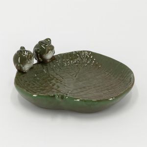 FB562 Keramiek bladvormig vogelbad met kikkers Studio