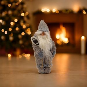 Kerstman Grijs met Sneeuw schoenen 35 cm Studio