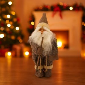 Kerstman Taupe met Wandelstock 35 cm Studio